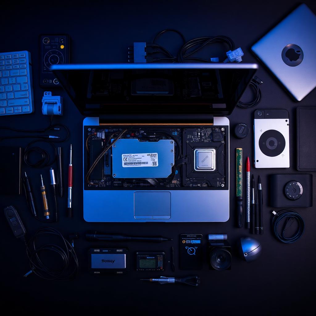 Assorted computer parts and repair tools